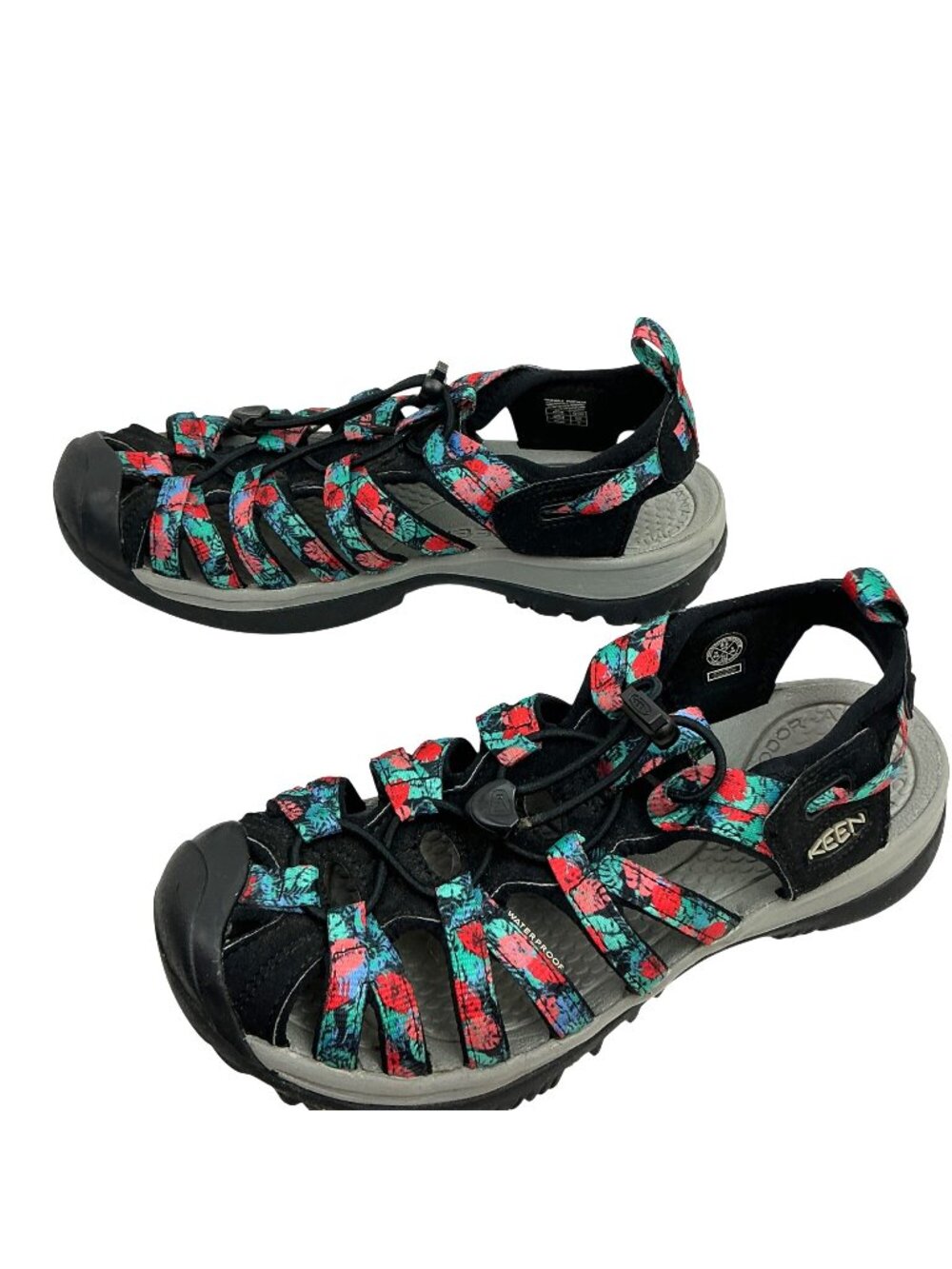 Keen Whisper Waterproof Hiking Sandals Womens 8.5 Tropical Floral Print Red Blue